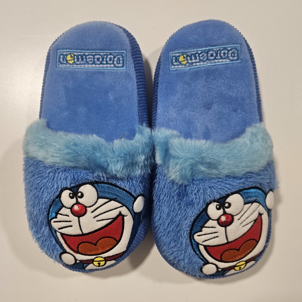 Blue Doraemon Fuzzy Indoor Slippers